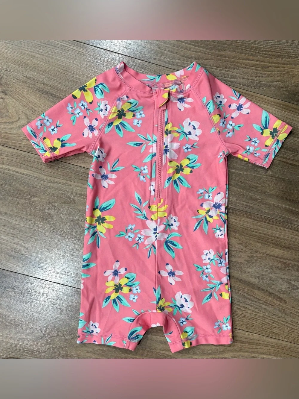 Kids Floral Zip-Front Swim Sunsuit - Pink